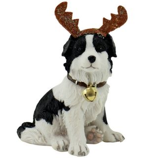 Border Collie Dog Xmas Figurine Ornament Reindeer Ears 9cm H