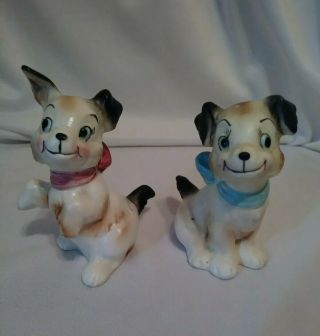 Vintage Anthropomorphic Dogs Puppies Couple Salt And Pepper Shakers Japan Euc