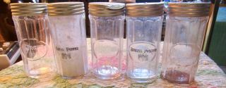 5 Vtg Rare Hoosier Sellers Saves Steps Kitchen Cabinet Spice Jar Crystal Clear
