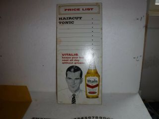 Nos 1960s Litho Vitalis Hair Tonic Barber Cardboard Advertising Price Sign 1