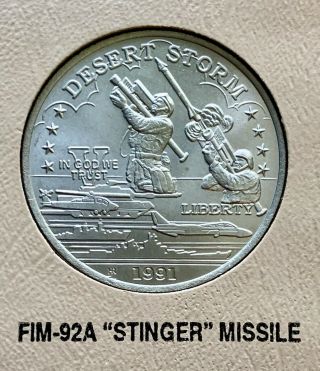 The Worlds First Legal Tender Desert Storm $5.  00 Coin Fim - 92a " Stinger " Missile