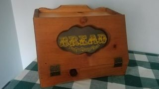 Vintage Wood Bread Box Kitchen Decor With Glass Front Door Large Very