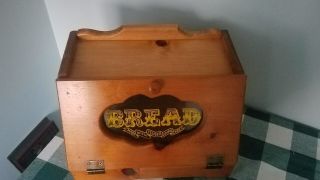 Vintage Wood Bread Box Kitchen Decor with Glass Front Door Large Very 2