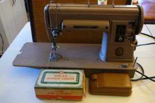 1954 Singer 301a Sewing Machine Zigzagger Slant Shank Long Bed In Case G