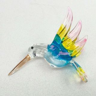 Hand Blown Glass Hummingbird Ornament 3 " Multi Color Hanging Bird Ornament D