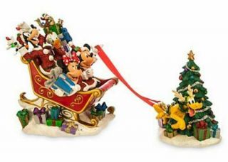 Nib Disney Christmas Holiday Mickey Minnie Goofy Donald On Sleigh W/ Pluto