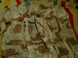 Us Army Desert Storm Chocolate Chip Camo Shirt & Pants Size Medium Reg W/patches