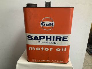 Vintage Gulf Saphire Supreme Motor Oil 2 Gallon Orange Oil Tin Can Empty