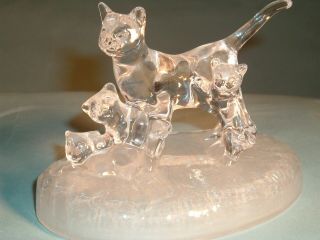 Cat Family Hand Blown Glass Murano Art Cat Family Figurine Statue Frosted Base