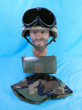 Desert Storm U.  S.  Pasgt Helmet With M44 Goggles And Woodland Cover