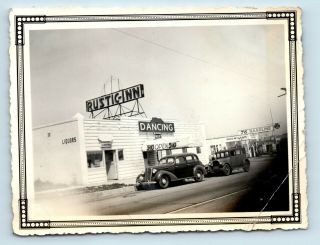 Small Town Americana Dance Hall 5 & Dime Old Cars & Gas Station Photo Snapshot