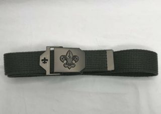 Boy Scouts Bsa Web Belt And Buckle M/l Green Adjustable 42”