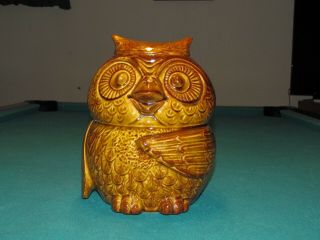1960 Vintage Mccoy Pottery Glazed Golden Brown Owl Cookie Jar 204