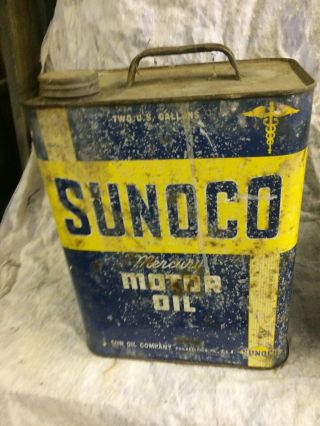 Vintage Sunoco Mercury Made Motor Oil 2 Gallon Can Gas Station Advertising