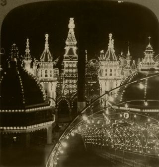 Underwood Stereoview Of Luna Park At Night,  Coney Island,  York 1900 