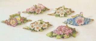 6 Vintage Porcelain China Floral Place Card Holders Wedding Holiday Christmas