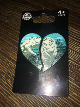 Seaworld Manatee 2 Pin Heart Set - On Card