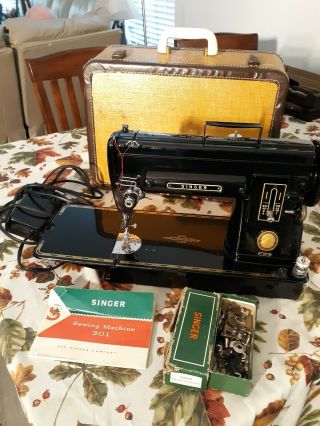 Singer 301 Slant Needle Sewing Machine And Accessories