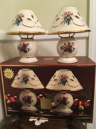 Lenox Winter Greetings Cardinal Porcelain Tea Light Lamps Set Of 2