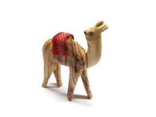 Olive Wood Camel With Red Saddle Hand Carved Holy Land Jerusalem
