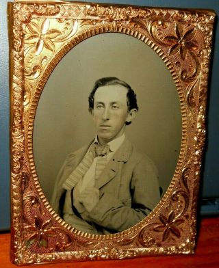 Big Quarter Plate Ambrotype Of Young Gentleman In Brass Frame