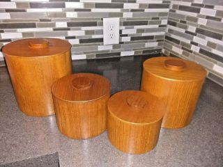 Vintage Saito Teak Nesting Wooden 4 Piece Cannister Set With Inserts From Japan