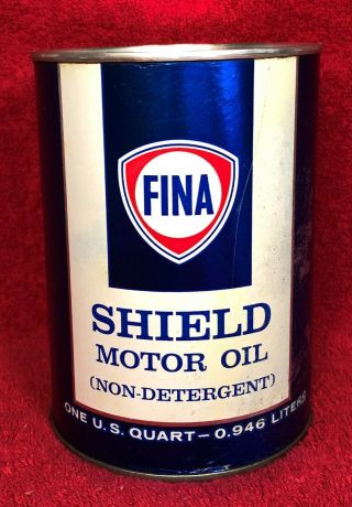 Vintage Rare Fina Shield Sae30 Motor Oil Quart Can,  Full,  Cond