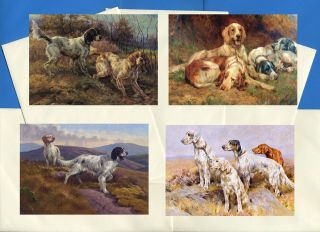 English Setter Pack Of 4 Vintage Style Dog Print Greetings Note Cards 3