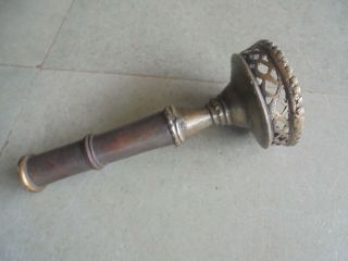 Old Wooden & Brass Unique Shape Jali Cut Handcrafted Chilam / Hukka Pipe