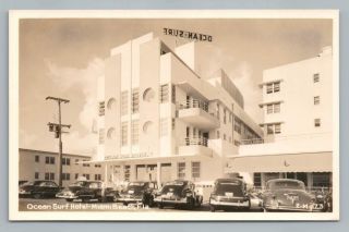 Ocean Surf Hotel Miami Beach Florida Rppc Art Deco Architecture Photo Cline 40s