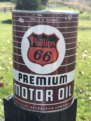 Vintage Phillips 66 Premium Motor Oil Can Quart Advertising Very Rare Full.  Gas