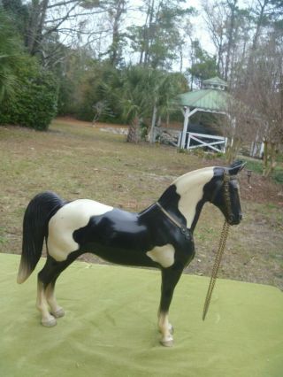 Vintage Black White Paint Horse W Chain Reins Plastic 9.  5 " X 11 "