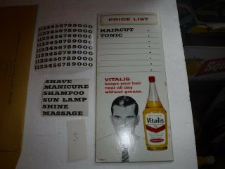 Nos 1960s Litho Vitalis Hair Tonic Barber Cardboard Advertising Price Sign 3