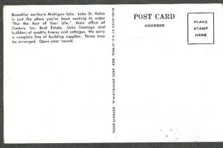 St.  Helen,  Michigan,  Carter ' s Land Property Real Estate,  1950 ' s Adv.  Postcard 2