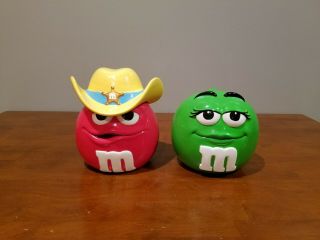 M&m Candy Cookie Jars By Galerie Green Pretty Eyes & Red Sheriff With Cowboy Hat