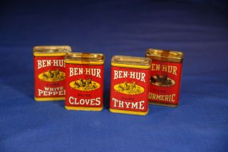 4 Vintage Ben - Hur Spice Tins In -