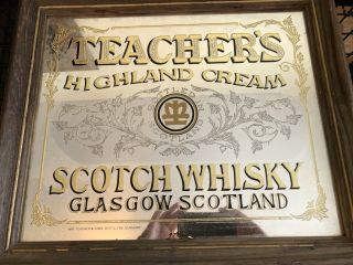 Vtg Teachers Highland Cream Scotch Whiskey Glasgow Scotland Picture Mirror 20x17