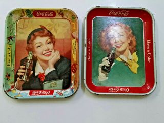 Coca Cola Trays (2) Originals - Girl With Red Hair C.  1948 & Menu Girl 1950 