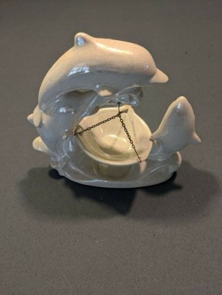 White Ceramic Dolphin Figurine Oil Diffuser / Wax Burner Candle Holder