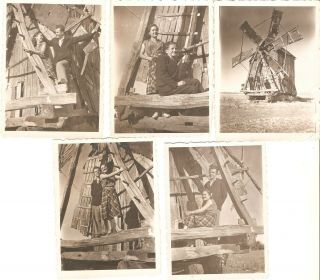 Set Of 5 Real Photos Wind Mill Windmill Durres Albania 1940 