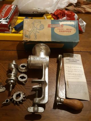 Vintage Universal Large Food And Meat Chopper No.  2 Box & Instructions