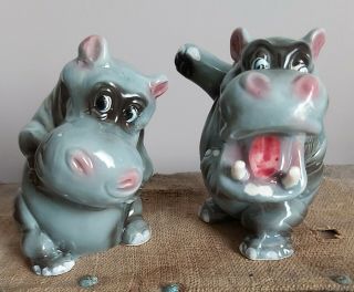 Vintage Kreiss & Co Hippo Hippopotamus Anthropomorphic Large Salt And Pepper