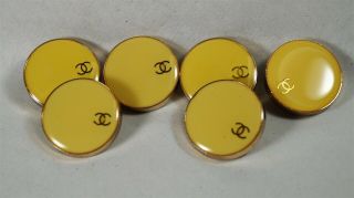Set Of 6 Authentic Chanel Yellow & Gold Cc 25mm Buttons