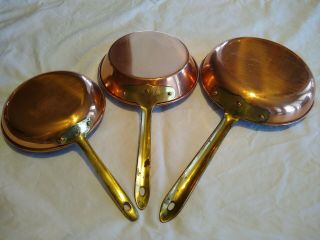 Copral Copper Saute Pans/pots 5.  5”,  6.  5”,  7.  5 " Portugal Cookware Vintage