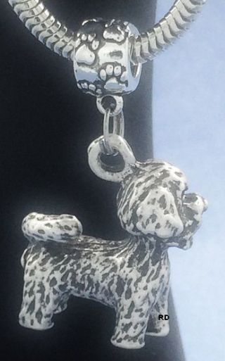 Bichon Frise Pendant Charm On Pawprint Slider For Bracelet - Necklace