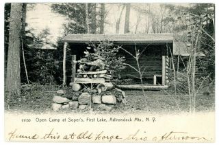 Old Forge Ny - Open Camp At Sopers - First Lake - Postcard Adirondacks Fulton Chain