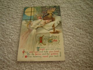 Vintage Halloween Postcard John Winsch Samuel Schmucker Fairies Sleeping Lady