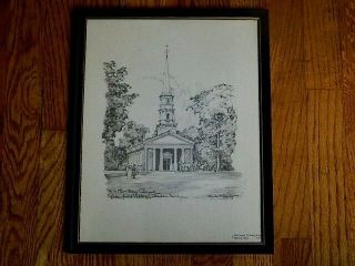 Vintage Framed Charles H.  Overly Pencil Drawing - Signed - Martha,  Mary Chapel