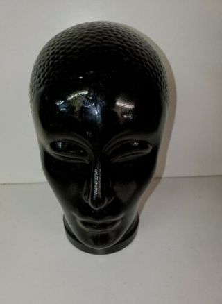 Vintage Black Glass Mannequin Head Hat Wig Scarf Sunglass Display Store 10.  5 "