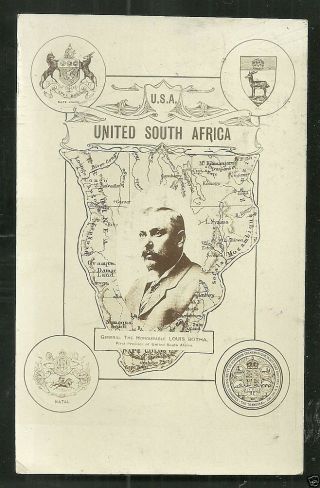 Boer War Map Postcard Botha South Africa Stamp 1910 Coat Of Arms